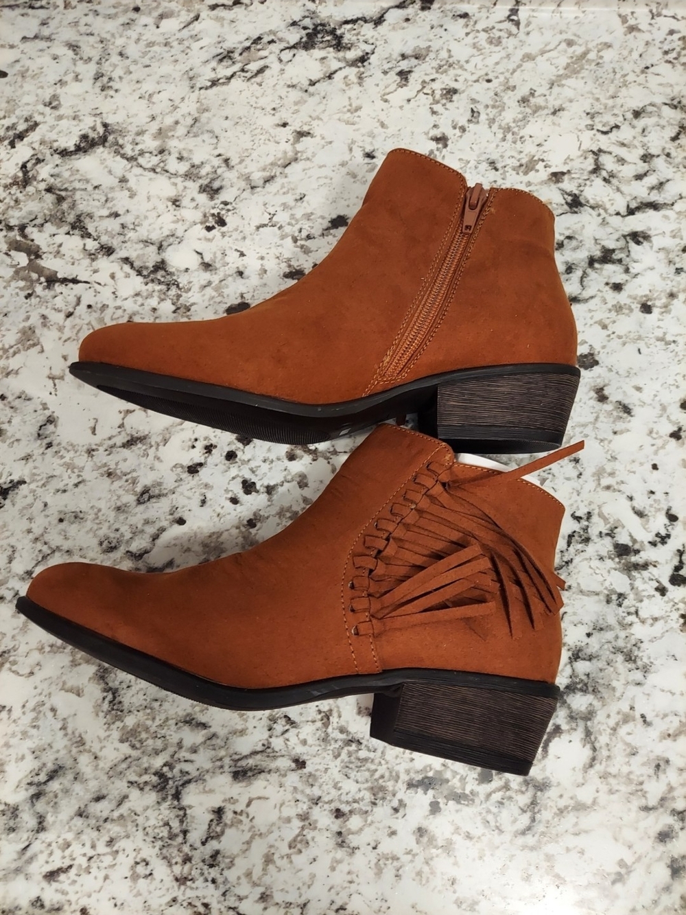 BAMBOO Rust Tan Fringe Ankle Boots